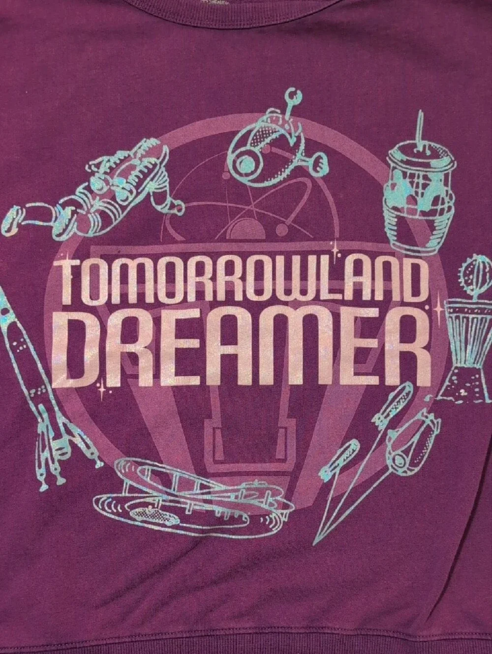DISNEY Sweatshirt Tomorrowland Dreamer Graphic Purple Lightweight Size XL